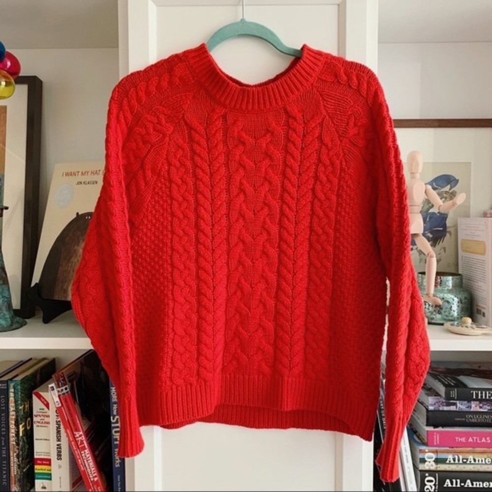 Aerie Red Cable Knit Sweater